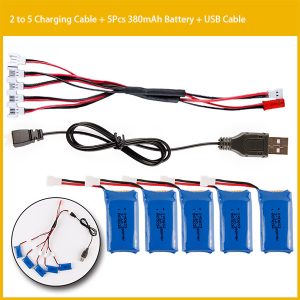 5pcs 37V 380mAh Battery and 5 in 1 USB Charging Cable for Hubsan H107 series JXD 385 F180